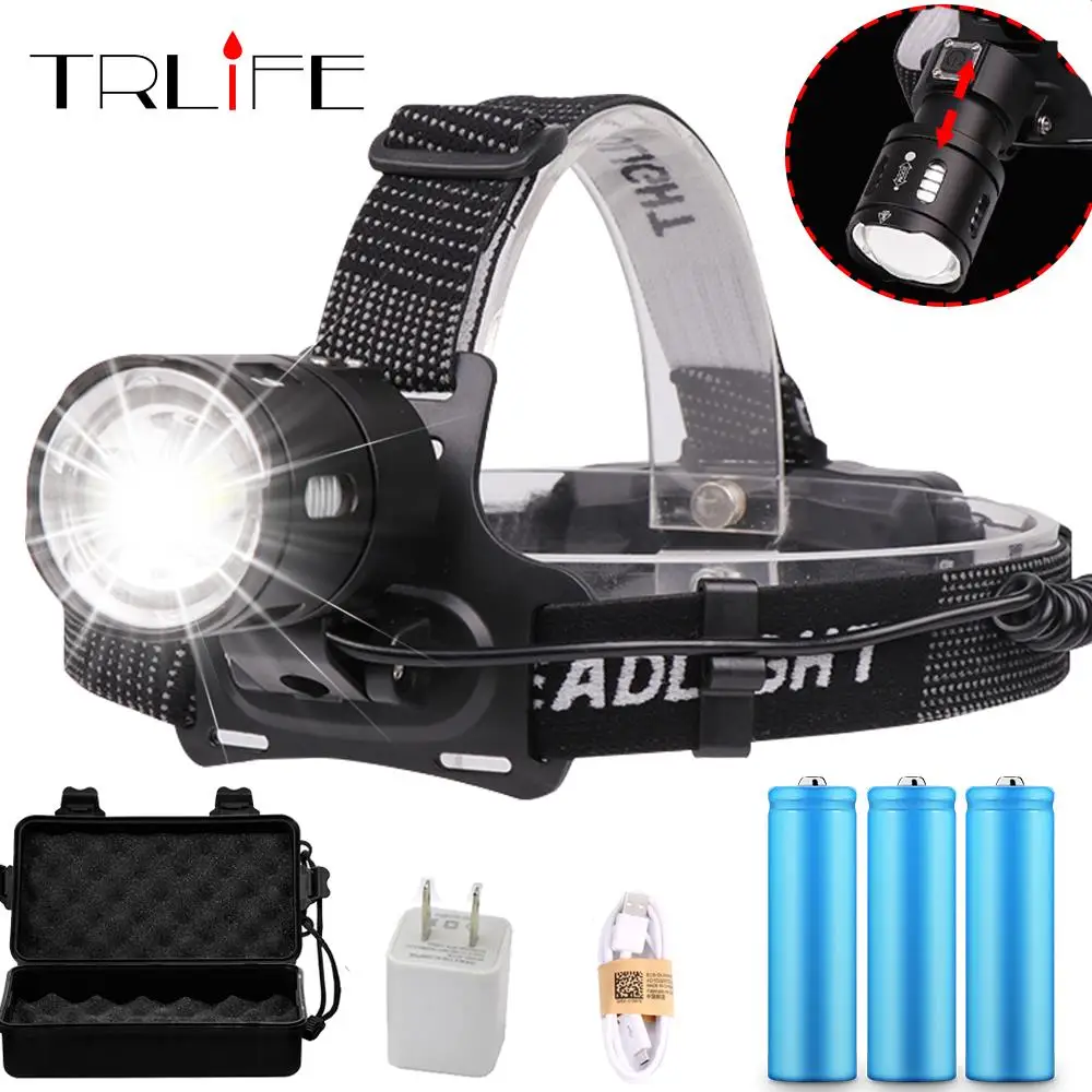 

50000LM XHP70 LED Headlamp Waterproof V6 most Powerful XHP50 Headlight Rechargeable 18650 Zoom Head Lamp Bicycle light Lantern