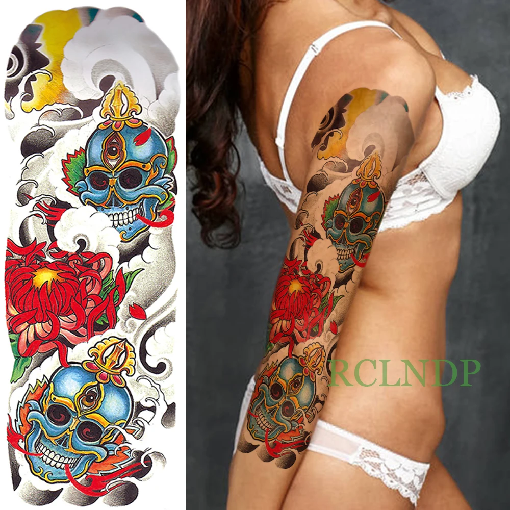 

Waterproof Temporary Tattoo Sticker skull head rose flower full arm fake tatto flash tatoo sleeve large size for men women lady