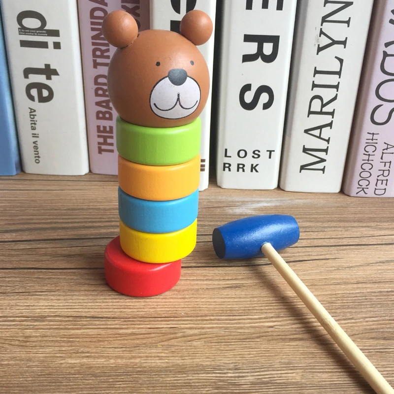 

Baby Wooden Stacking Block Primary Toys Educational Cartoon Stacking Block Toy Rainbow Tower Kids Kindergarten Home Play Toys