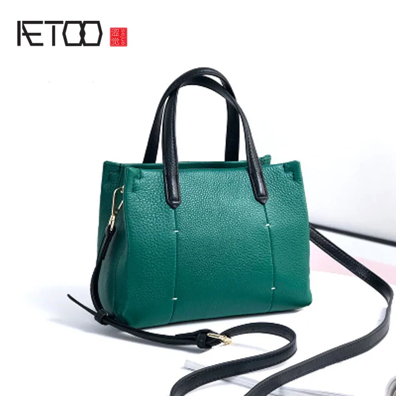 

AETOO Leather bag female new hit color hand shoulder Messenger bag female tide Joker first layer of leather mixed colors small b