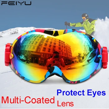 

FEIYU Professional Snowmobile Ski Goggles spherical Anti fog Dual Lens Skate Snowboarding Skiing Glasses uv400 multi Coated Lens