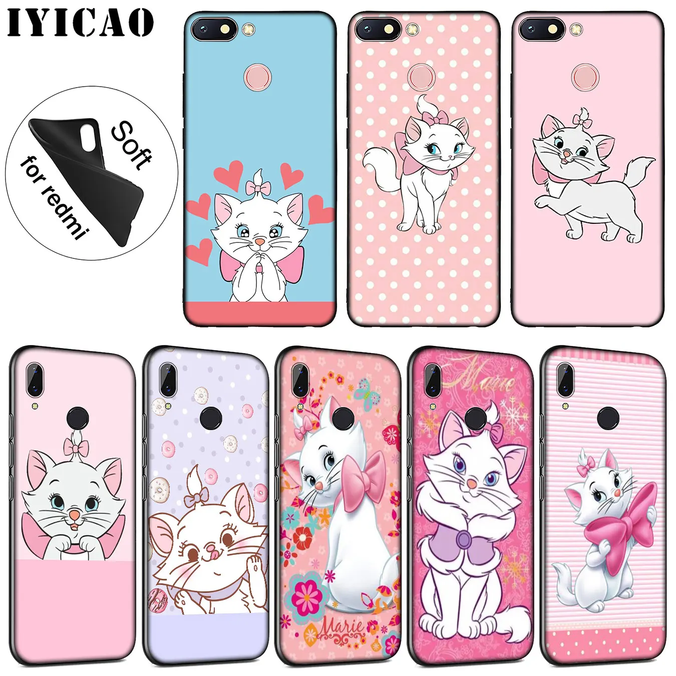 

IYICAO Marie aristocrats cat Soft Silicone Phone Case for Xiaomi Redmi K20 7A 6A 5A S2 4X 4A GO Note 8 7 5 Plus 6 Pro Cover