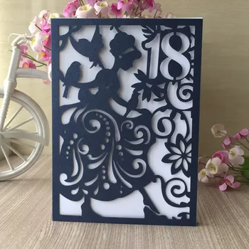 

40pcs/lot Pearl paper chic design Girl 18th Birthday party decoration Invite laser cut wedding invitation card greeting card