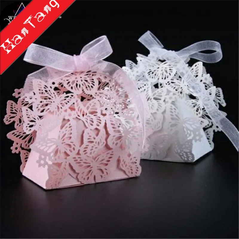 50PCS CAKE Butterfly Favor Ribbon Gift Box Candy Boxes Wedding Sweet Party Decor 