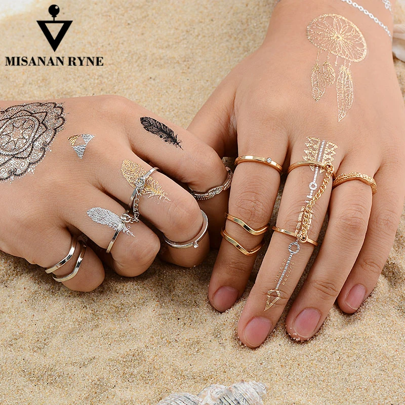 

Fashion 6pcs /lot Unique style Gold plated Stacking Midi Finger Knuckle rings Cute Leaf Ring Set For women