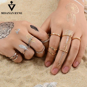 

MISANANRYNE 6pcs/lot Fashion Jewelry Adjustable Gold-color Stacking midi Finger Knuckle Open rings Sets for women Jewelry Gift