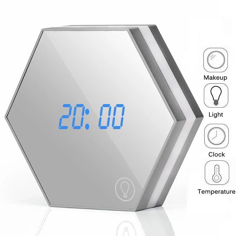 

Digital Wall Alarm Clock Modern Design Mirror LED Clock Snooze Wake Up Light Touch Sense Table Clock Home Living Room Decoration