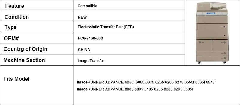 Электростатический перенос Пояс для Canon 6055 6065 6075 6255 6265 6275 6555i 6565i 6575i 8085 8095 8105 8205 8205 8285 8295 8505i