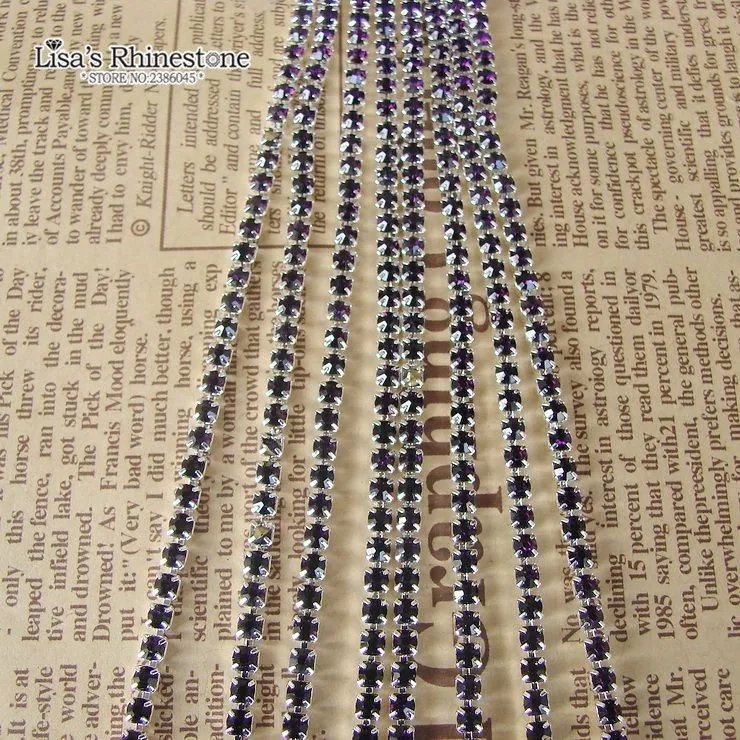 Аксессуары для красоты 5 метров, SS12 темно-фиолетовая Серебряная основа закрывающая цепь из горного хрусталя 150057-s12-4