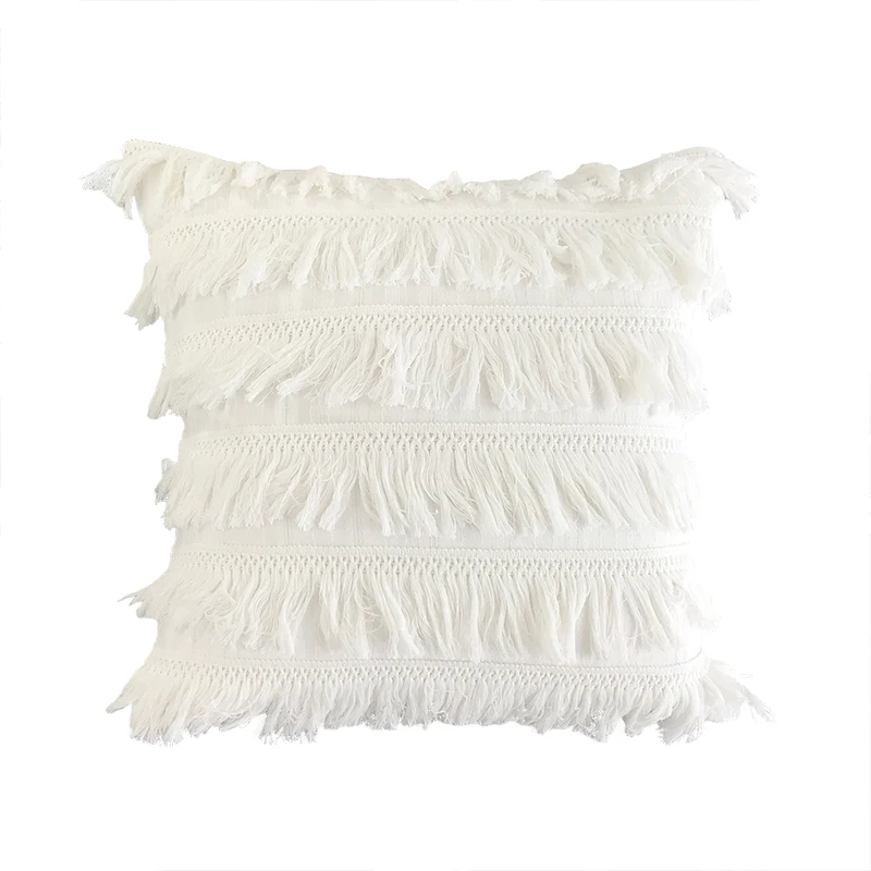 

45x45cm soft cream white fringes cushion cover tassel throw pillow cover romantic lumbar pillowcase backrest
