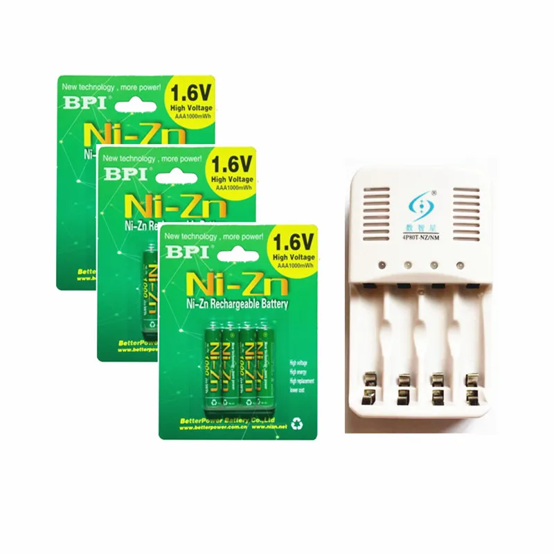 

12Pcs NiZn Ni-Zn 1.6V AAA 1000mWh Rechargeable Battery + NiZn smart Charger