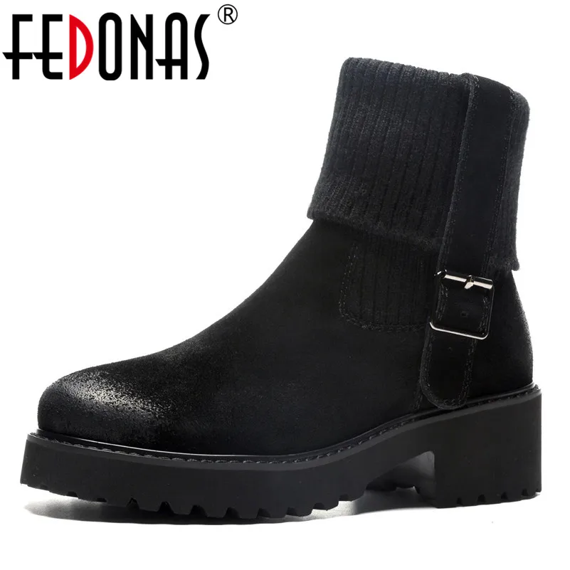 

FEDONAS Brand Women Ankle Boots High Heels Round Toe Quality Autumn Winter Martin Shoes Woman Buckles Motorcycle Boots