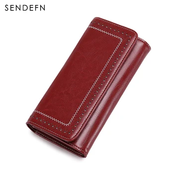 

Sendefn 2020 New Split Leather Women Purses Casual Vintage Ladies Wallets Large Capacity Female Purse For Coin/Phone/Card Holder