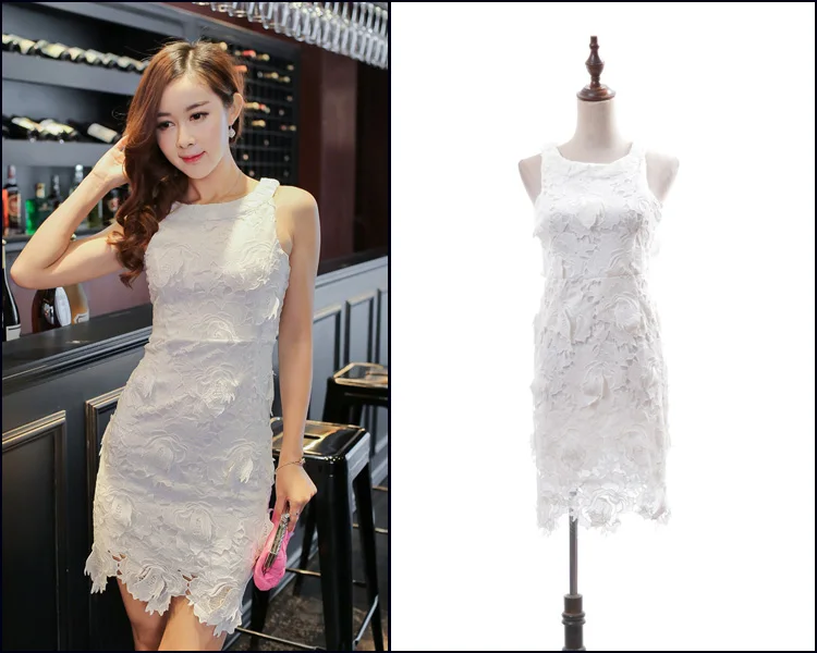 

New 2019 three dimensional embroidery water soluble flower bud silk flower cultivate morality show thin sleeveless dresses