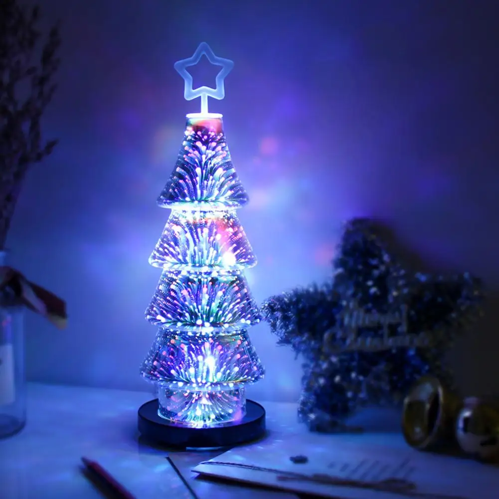 

3D Effect Fireworks LED Light Christmas Tree Desk Table USB Lamp Showcase Decor