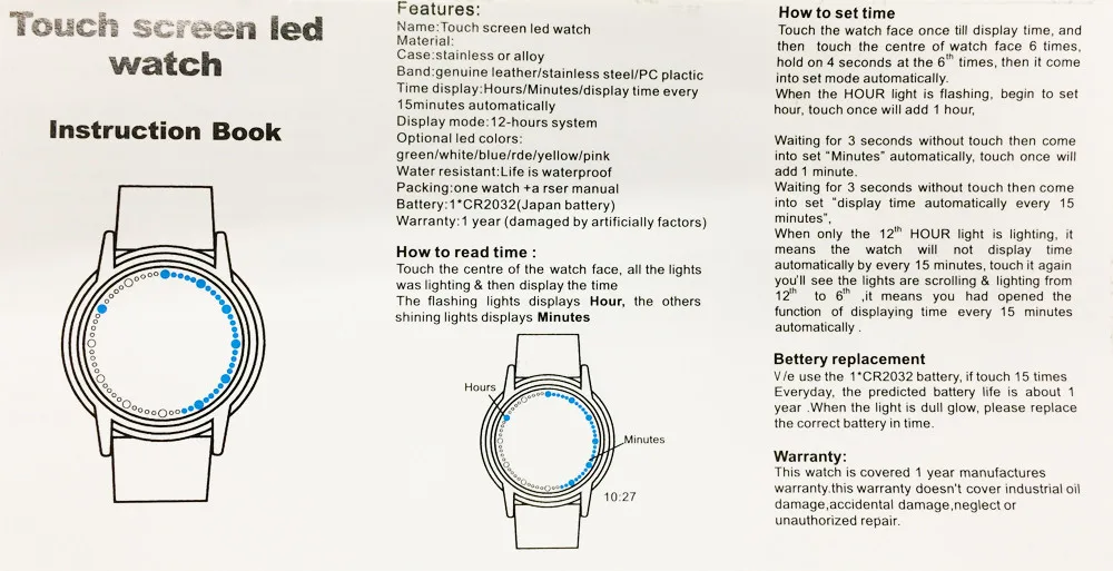 touch screen led watch set instructions