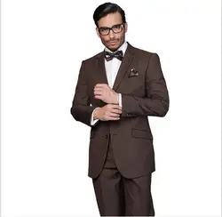 2019 на заказ смокинги для жениха коричневые официальные костюмы Свадебный для шафера костюмы (пиджак + брюки + галстук)