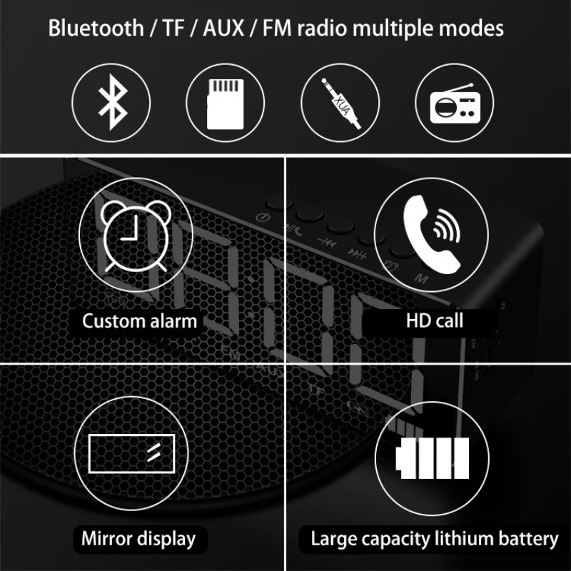 Портативный Bluetooth Динамик Беспроводной музыке Стерео Soundbox сабвуфер с светодиодный Время Дисплей будильник громкий Динамик для карты