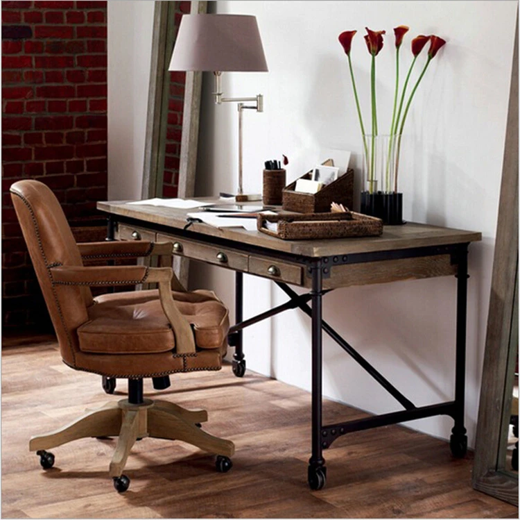Vintage Holz Schreibtisch Schreibtisch Computertisch Zu Tun Die Alte Schmiedeeiserne Riemenscheibe Konferenztisch Kreative Metall Handwerk Computer Desk Vintage Wooden Deskswood Desk Aliexpress