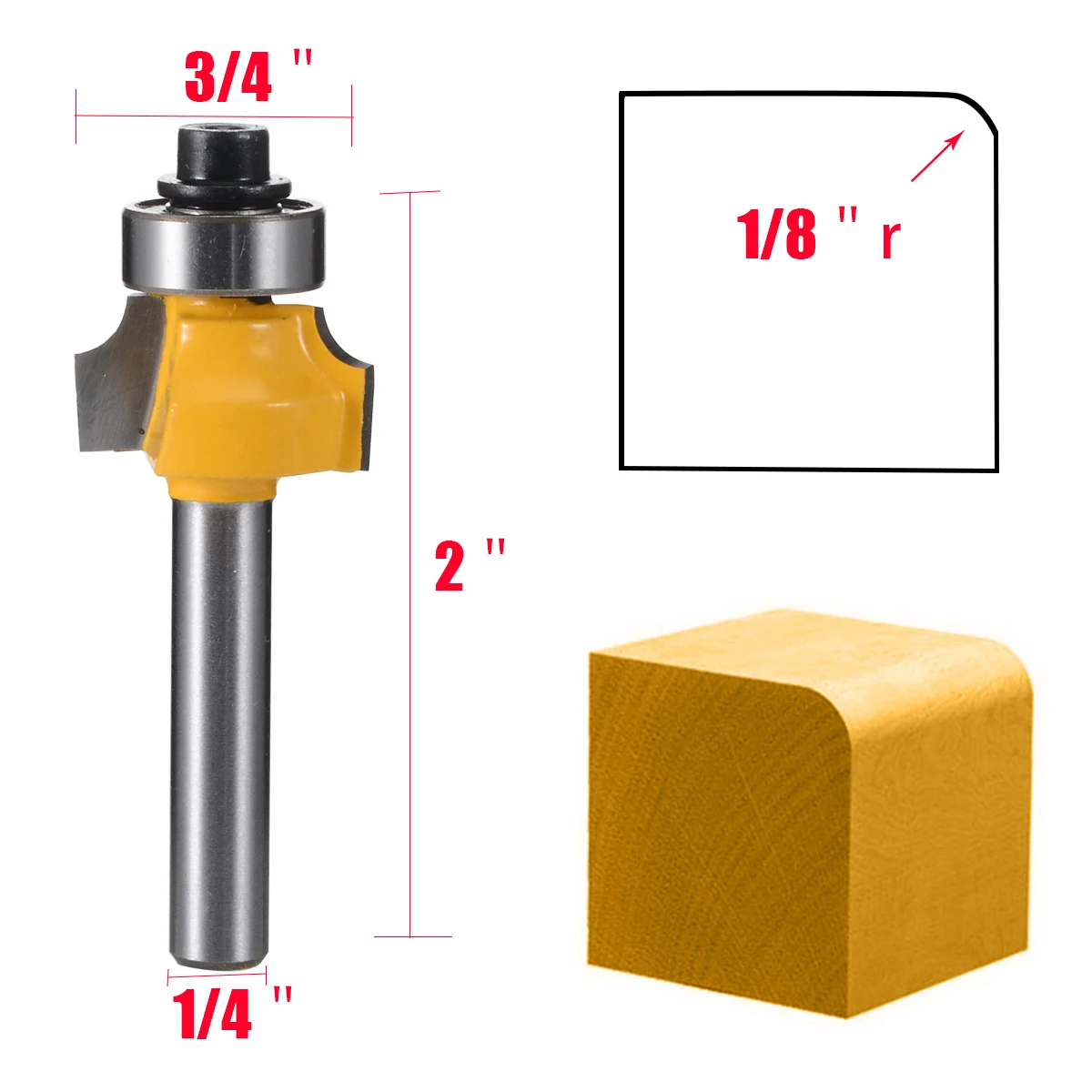 4pcs 1/4" Shank Round Over Router Bit Set 1/2" 3/8" 1/4" 1/8" Radius for Wooworking Cutter Tool