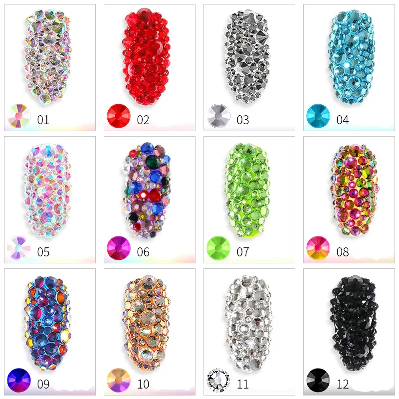 PinPai 1300 шт блестящие хрустальные стразы для дизайна ногтей, декоративные бриллианты для Типсы для маникюра, украшения для ногтей, аксессуары из камней