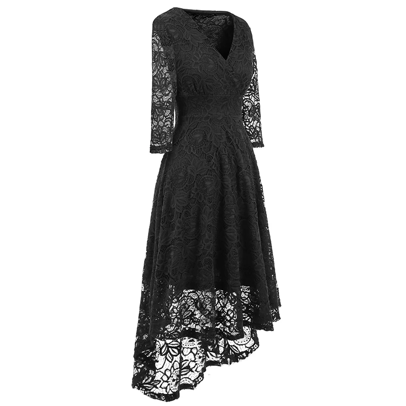 Kostlich 2017 Women Autumn Dress V-Neck 34 Sleeve Lace Hollow Sexy Evening Party Dresses Irregular Hepburn 1950s Vintage Dress (14)