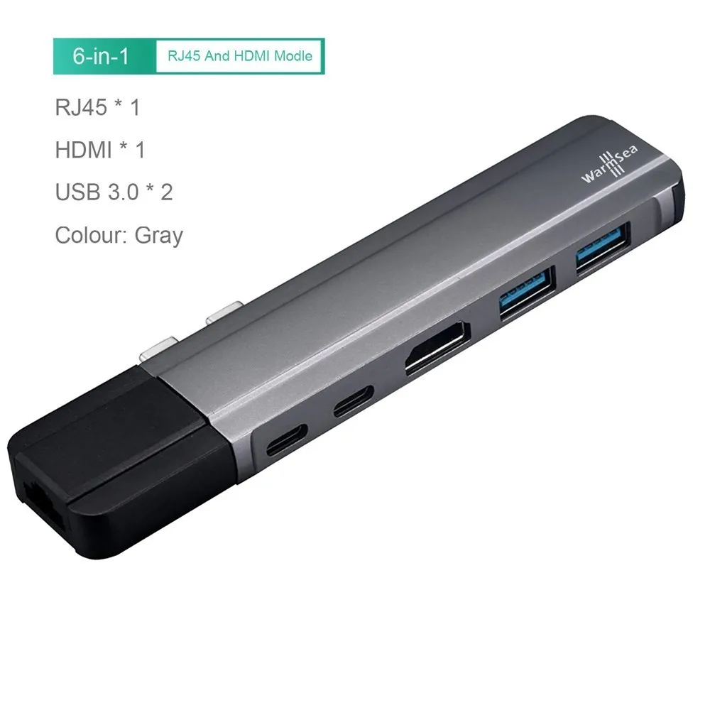 USB C концентратор type C адаптер HDMI 4 K Thunderbolt 3 сплиттер USB-C док-станция с USB 3,0 TF считыватель SD карт PD RJ45 для MacBook Pro Air - Цвет: Space grey