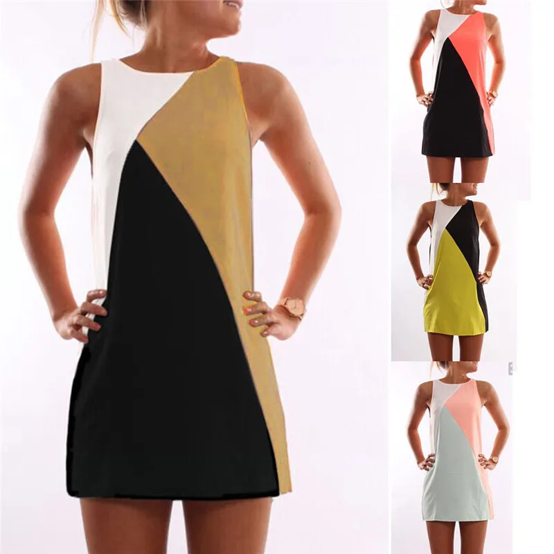 

2018 New Summer Sexy Women Sleeveless Dress Evening Club Dress Casual Patchwork Mini Dress Sweet Vestido