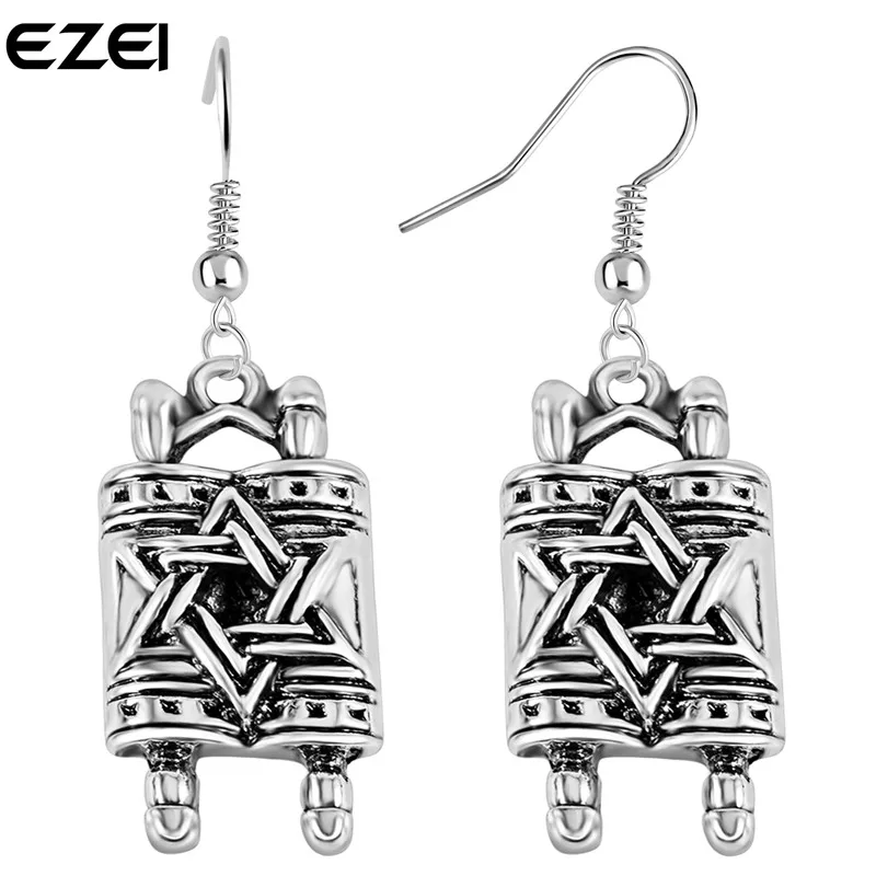 Star Of David Jewish Hebrew Sefer Torah Scroll Religious Drop Earrings