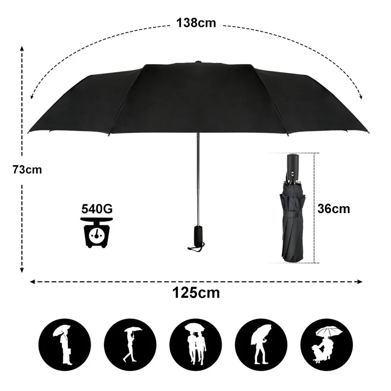 125cm Big Automatic Umbrella Rain Women Top Quality 3Folding Windproof Large Outdoor Car Umbrella Business Men Woman Paraguas