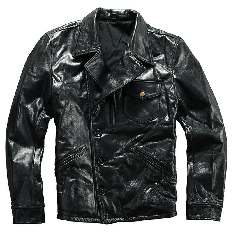 

European Vintage Overcoats Man's Real Cow Leather Jackets and Coats Harley Motorcycle Youth Mens Real Leather Coats Cool A590
