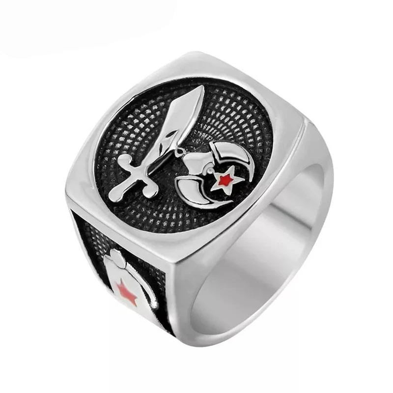 

Anti silver 316l stainless steel masonic freemason signet shriner rings for men women antique band rings men