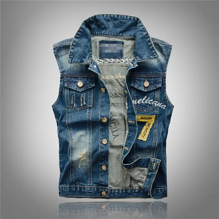 Fashion Mens Denim Vest Vintage Sleeveless washed jeans waistcoat Man