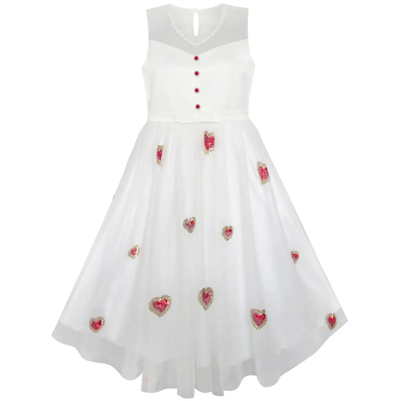 Flower Girl Dress Red Heart Sequins Princess Wedding Pageant 2018 Summer Party Dresses Kids Clothes Size 6-14 Sundress Vestidos