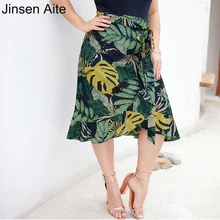 Jinsen Aite плюс размер 4XL шифон, высокая талия печать сексуальная юбка для женщин Новинка летние винтажные пояса пляжная Женская юбка JS168