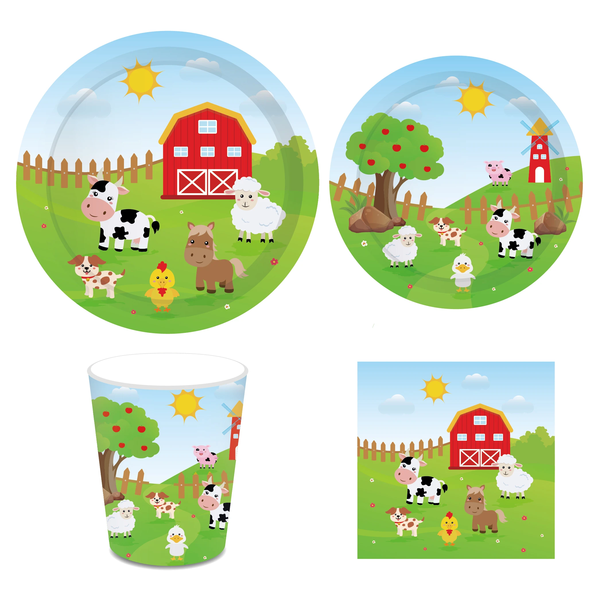 Vaisselle Jetable Animaux De Ferme Ensembles De Decorations De Fete Carton Mouton Vache Chien Assiettes Gobelets Serviettes Fournitures De Fete D Anniversaire Aliexpress