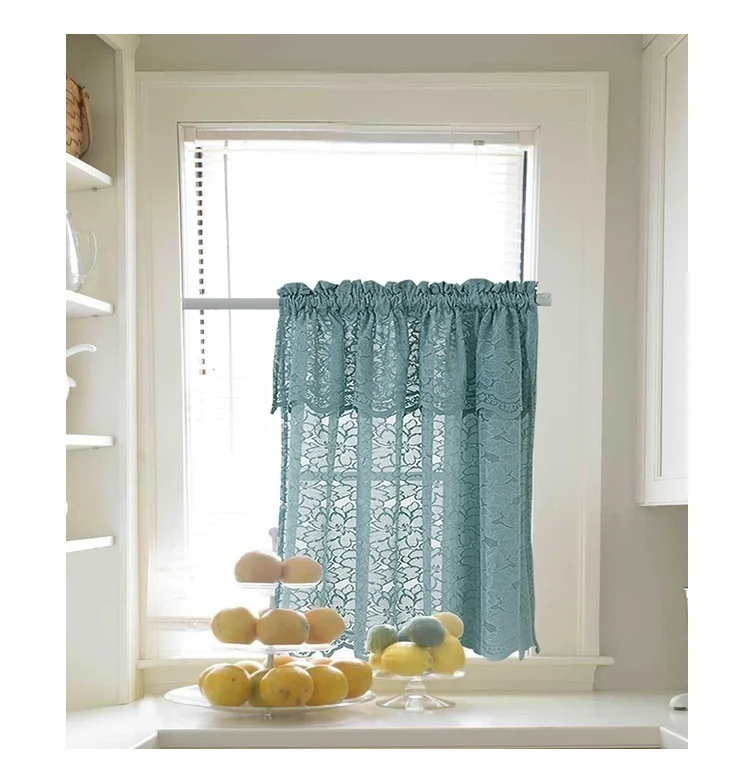 

Lace Kitchen Curtains Waffle Woven Textured Valance for Bathroom Water Repellent Window Covering