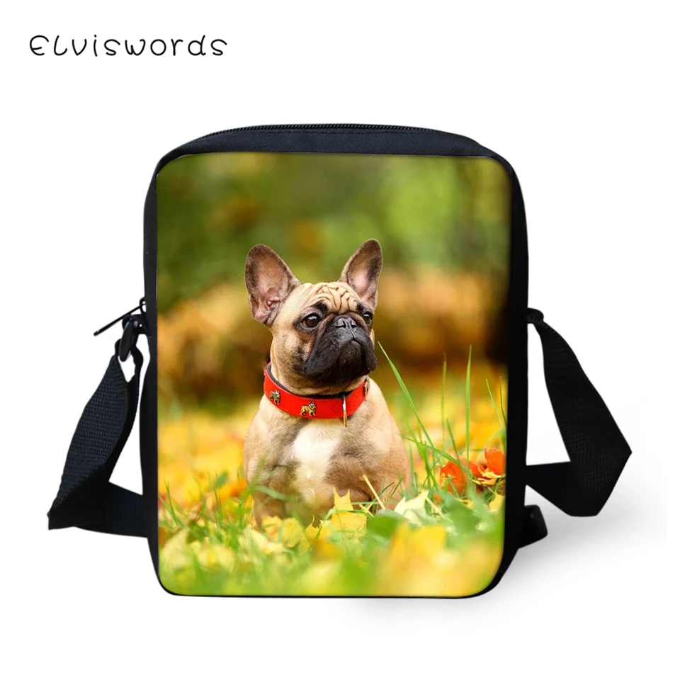 

ELVISWORDS Women Messenger Bags Little Bulldogs Print Pattern Shoulder Bags Kawaii Animal Girls Flaps Handbags Kids Mini Mochila