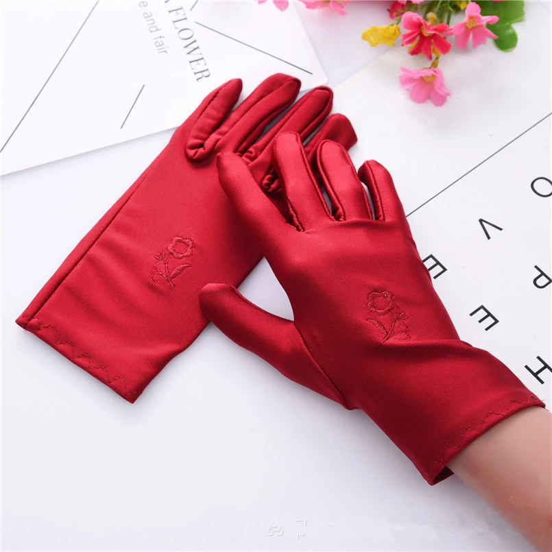 1 пара весна и лето новые женские вышитые перчатки из спандекса короткие перчатки для вождения белые черные красные вечерние перчатки Guantes