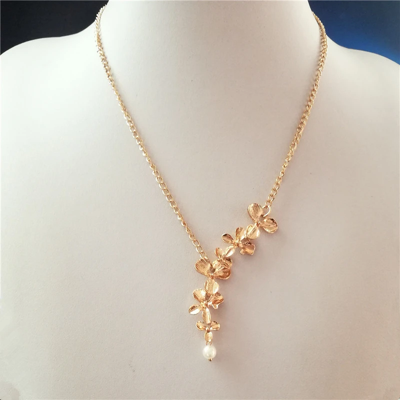 

Back Drop Necklace Women Backdrop Body Chain Peals Orchid Flower Necklace Wedding Jewelry
