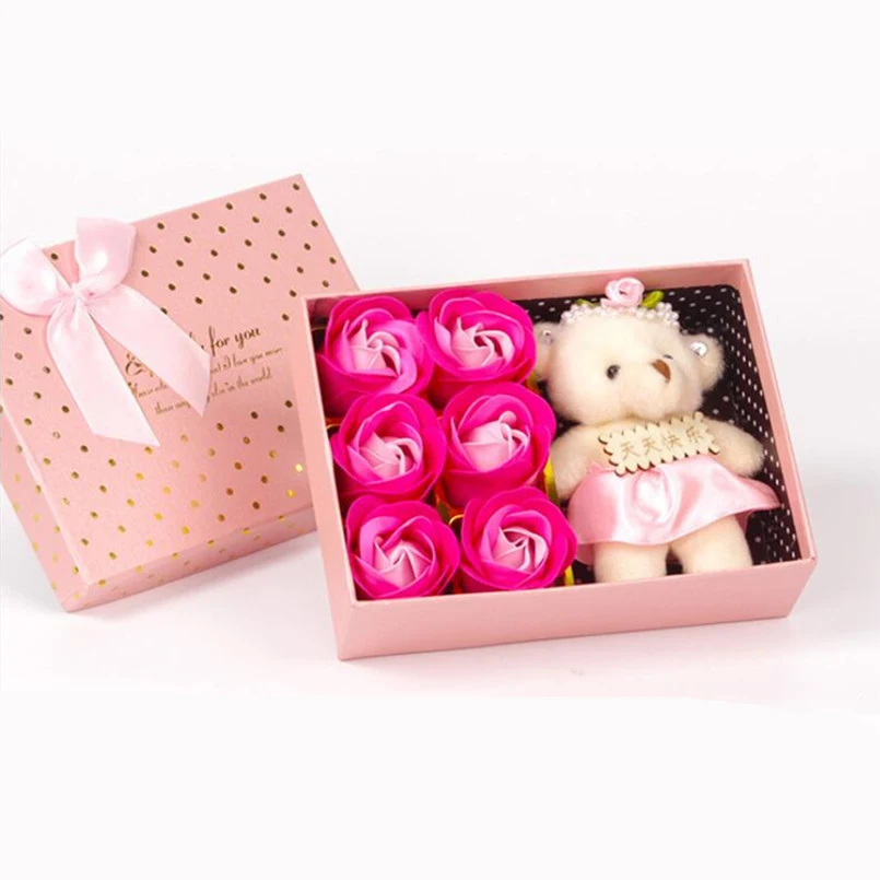 Новые Вечерние сувениры, 6 шт., Подарочная коробка с изображением Розового мыла и медведя на День святого Валентина, свадебные подарки для гостей, свадебный сувенир, подарок подружки невесты - Цвет: pink