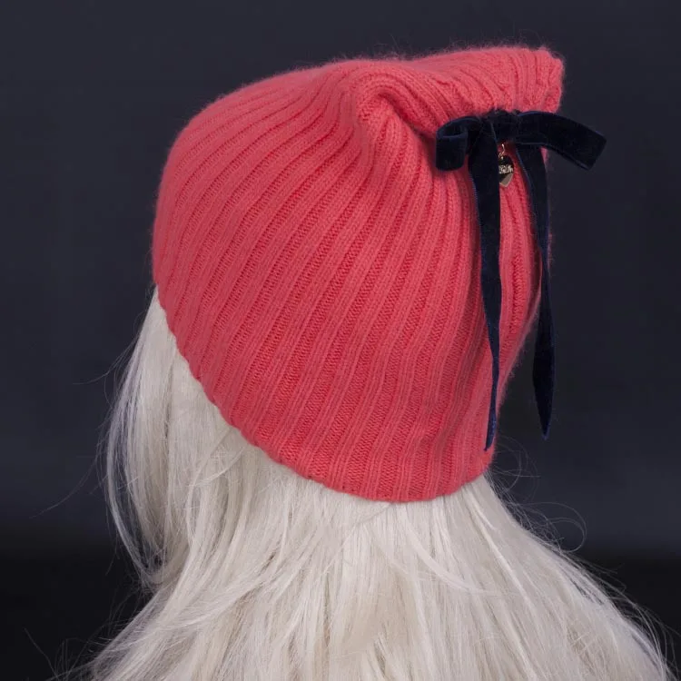 Новое поступление, зимние шапки из высококачественной шерсти. Личности бантом женские кашемировые шапки бини шапки Вязание шляпа/без полей для мужчин - Цвет: watermelon red