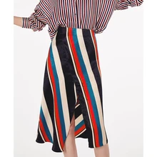 Летняя Женская Полосатая юбка с разрезом, асимметричная Офисная Женская Повседневная элегантная юбка миди, свободная летняя юбка для женщин