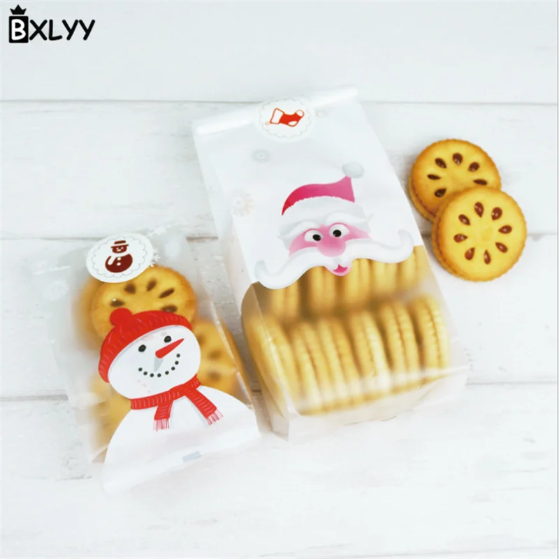 BXLYY, 50 шт., новинка, сумка для печенья с Санта-Клаусом и снеговиком, сумка для печенья, сумка для закусок, Рождественская вечеринка, подарок для ребенка, рождественские подарки. 7.5z