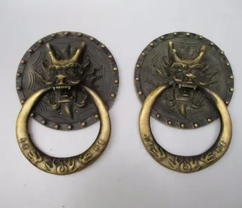 

YM 324 Collectible Home Decorated Crafts 1 Pair Chinese Handwork Old Brass Big Dragon Door Knocker style