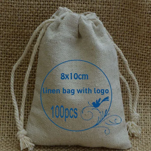 

Personalized Logo Linen Pouch 8x10cm(3"x4") pack of 100 Jewelry Gift Bag