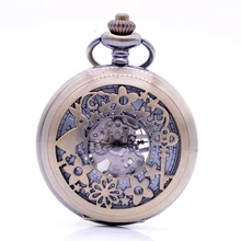 Полый ключ Кролик Алиса в стране чудес Fob карманные, на цепочке для мужчин и женщин ручной Ветер Механические карманные часы Скелет шестерни бронза