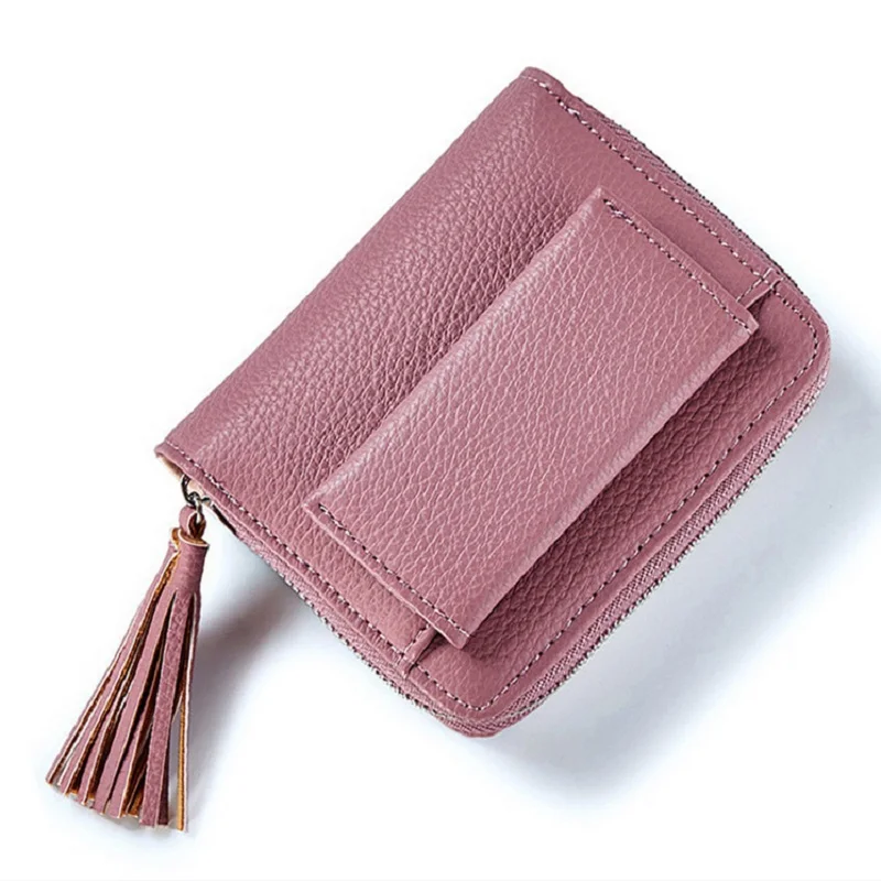 Brand Designer Pink Tassel Women Wallets Card Holder Zipper Girl Coin