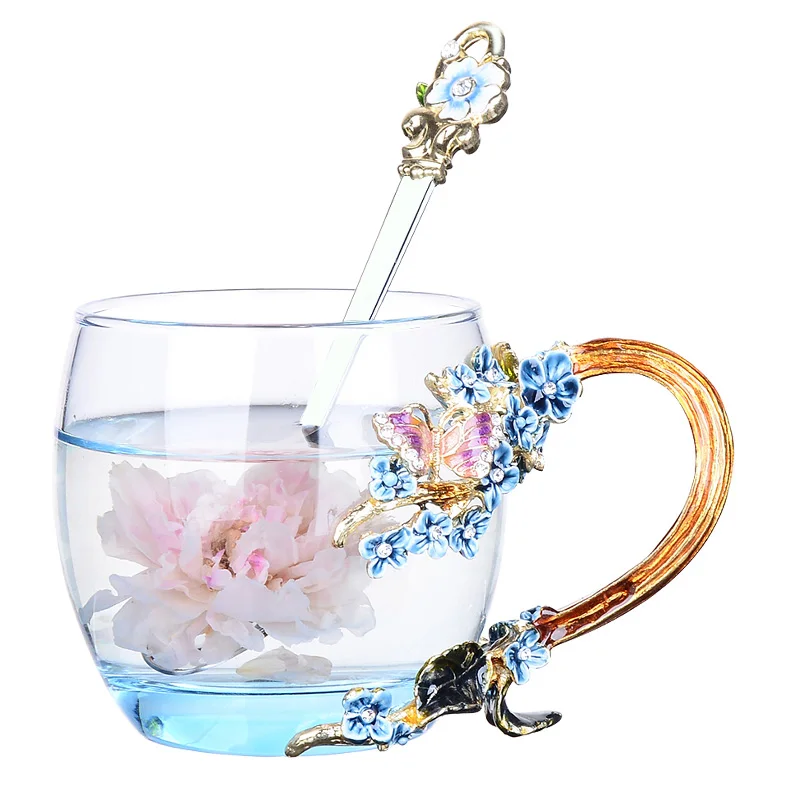 Креативная Высококачественная эмалированная стеклянная чашка с голубым кристаллом, Подарочная коробка, чашка для воды, бытовая стеклянная посуда, свадебный подарок - Цвет: A1  13X8.5CM