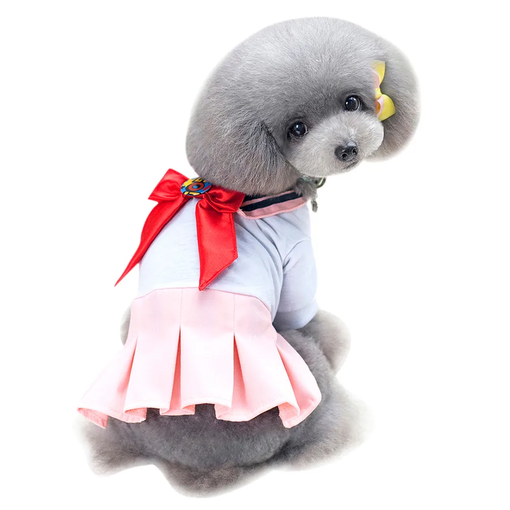 

Transer Clothes For Dogs Cute Uniform Pet Dog Dress Bow Tie Small Clothing 100% Cotton Vestido Perro 18 Dec13